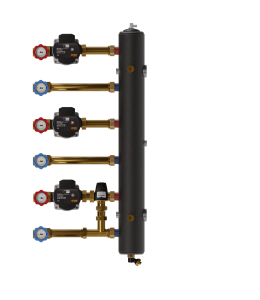 Sprzęgło hydrauliczne 3 obiegi 1 termostatyczny OT + 2 obiegi bezpośrednie BO. 1 x OT + 2 x BO.  Z pompami i uchwytem  